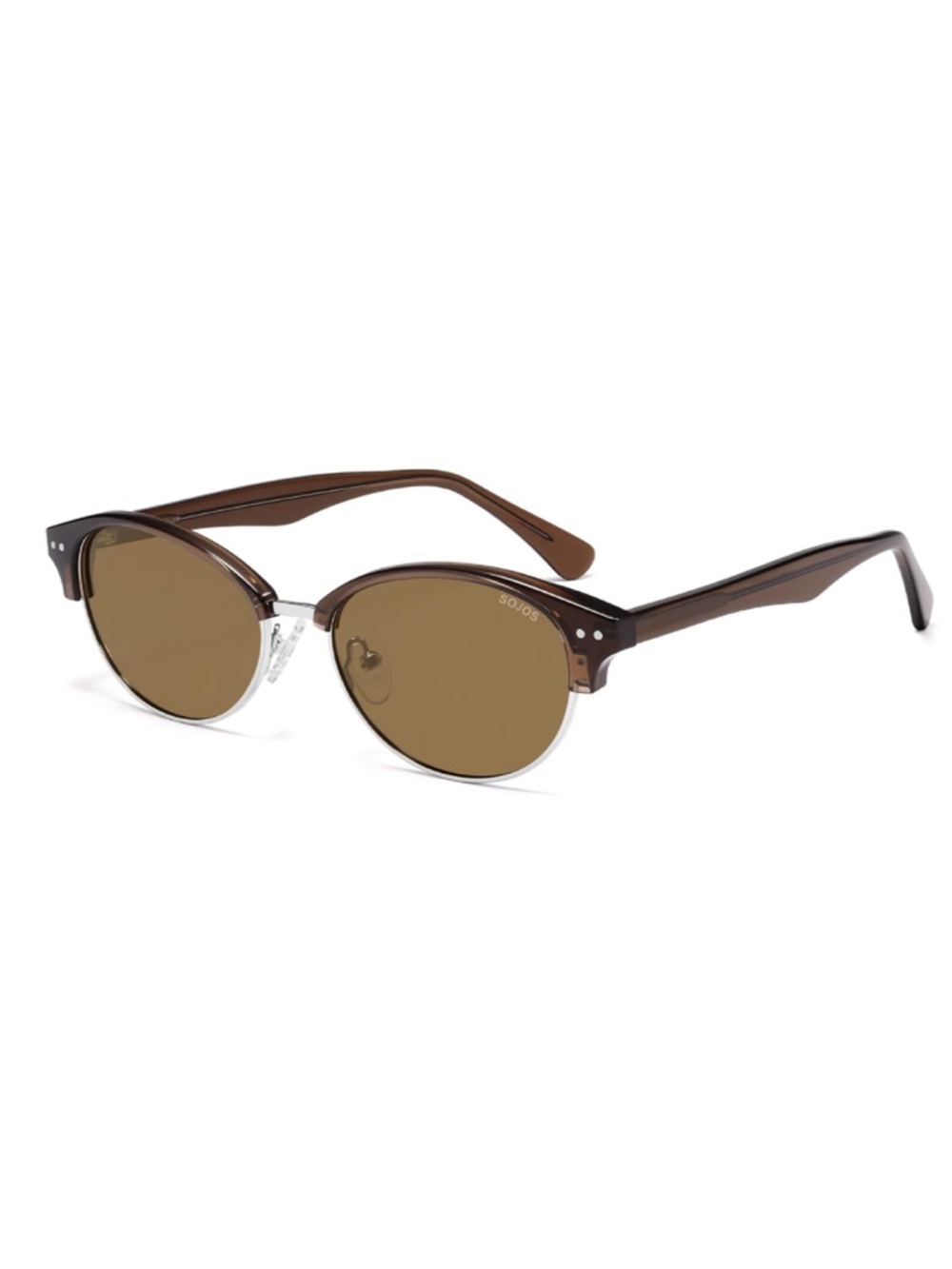 SOJOS Brown Retro Oval Semi Rim Browline Sunglasses